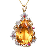 8 Carats Yellow Crystal Citrine Gemstones Diamond Pendant Necklace Women 18k