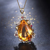 8 Carats Yellow Crystal Citrine Gemstones Diamond Pendant Necklace Women 18k
