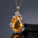 8 Carats Yellow Crystal Citrine Gemstones Diamond Pendant Necklace Women 18k