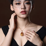 8 Carats Yellow Crystal Citrine Gemstones Diamond Pendant Necklace Women 18k