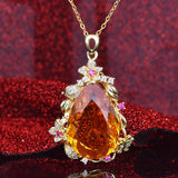 8 Carats Yellow Crystal Citrine Gemstones Diamond Pendant Necklace Women 18k