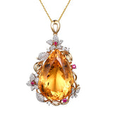 8 Carats Yellow Crystal Citrine Gemstones Diamond Pendant Necklace Women 18k