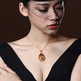 8 Carats Yellow Crystal Citrine Gemstones Diamond Pendant Necklace Women 18k