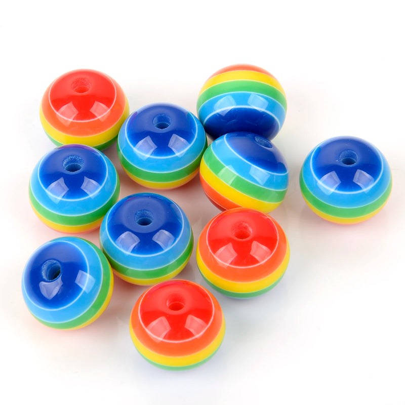 Rainbow Beads Round Stripe Mixed Resin DIY Jewelry Making 12/14/15mm