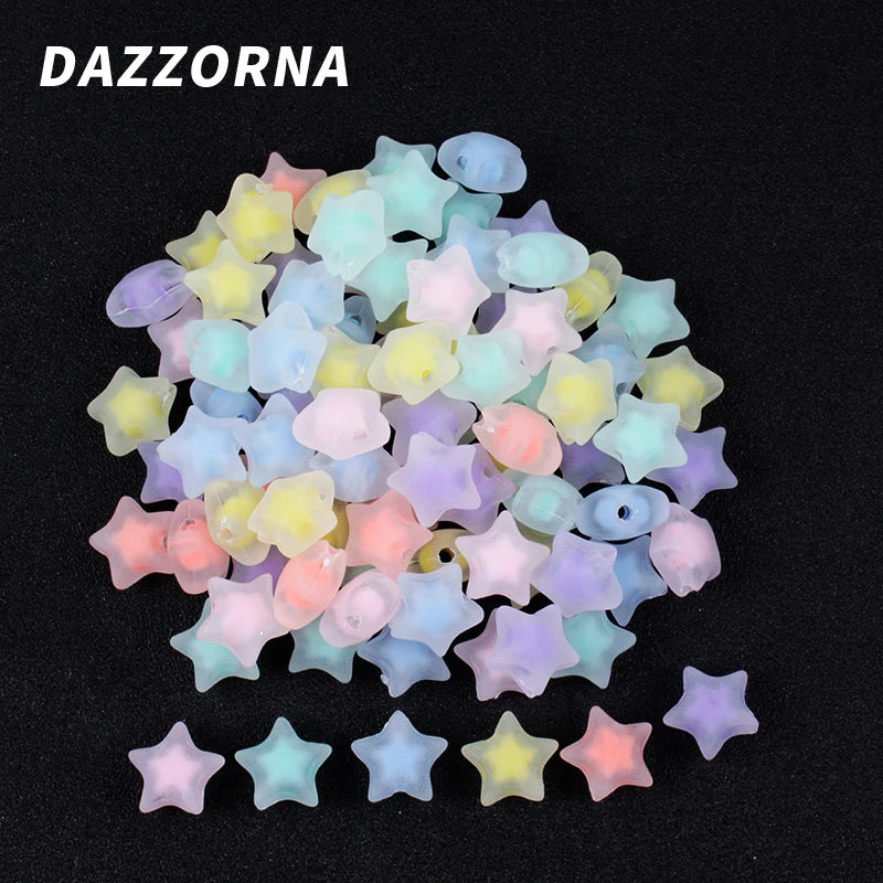 70Pcs 14mm Acrylic Spaced Beads Transparent Pentagram Shape For Bracelet DIY