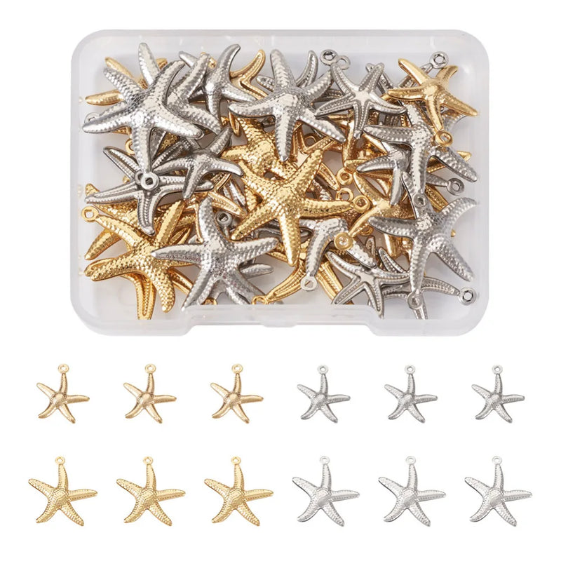 20~40Pcs/Box Starfish Heart Stainless Steel Charms for Jewelry Making