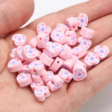 Pink Sunflower Heart Polymer Clay Beads for DIY Jewelry Making