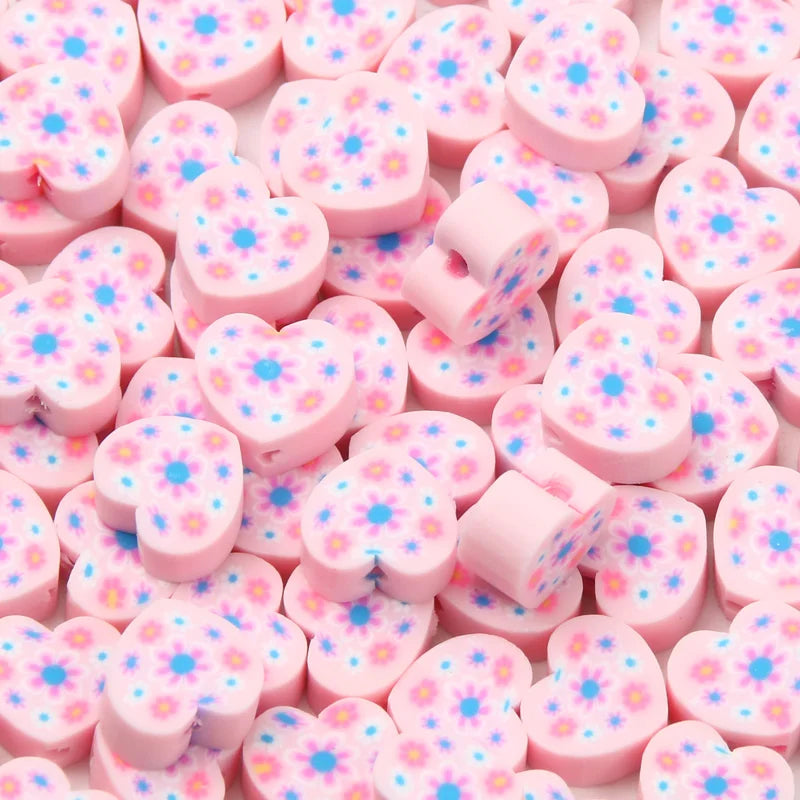 Pink Sunflower Heart Polymer Clay Beads for DIY Jewelry Making