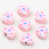 Pink Sunflower Heart Polymer Clay Beads for DIY Jewelry Making