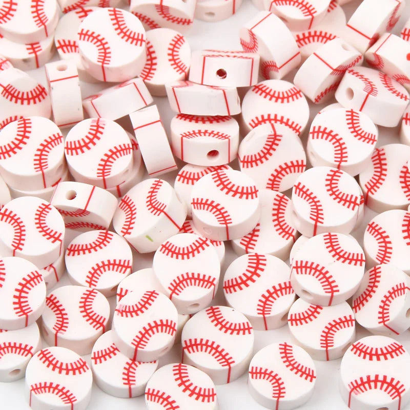 10mm Polymer Clay Baseball Loose Beads Jewelry Making DIY Supplies