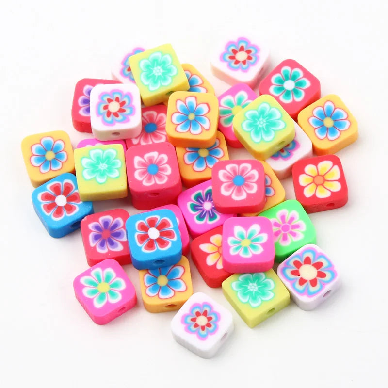 10mm Vintage Flower Square Clay Beads Jewelry Making DIY
