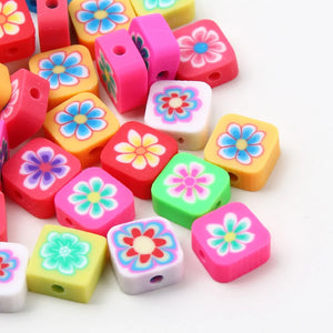 10mm Vintage Flower Square Clay Beads Jewelry Making DIY