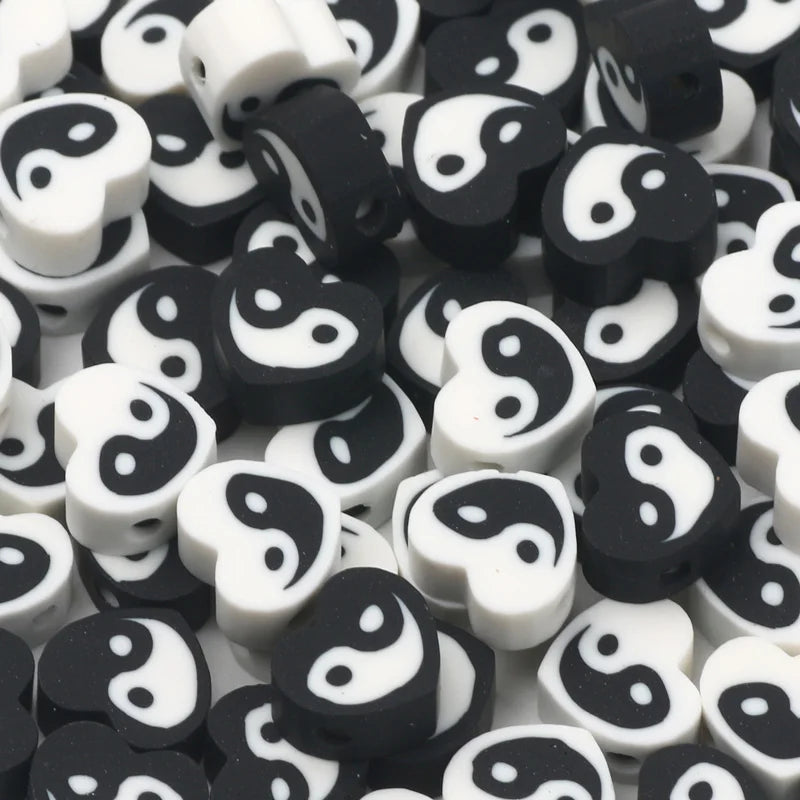 Tai Chi Polymer Clay Spacer Beads Yin Yang Heart Beads for Jewelry Making