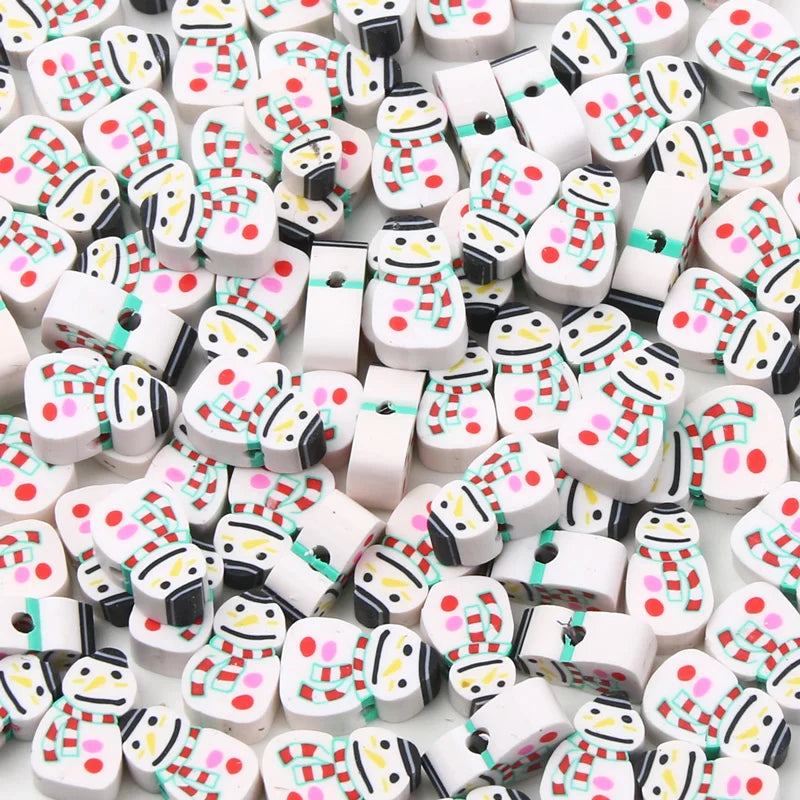 Christmas Snowman Clay Beads for Jewelry Making DIY Xmas Decor