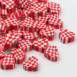 Red Plaid Clay Heart Beads for DIY Jewelry Making