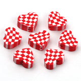 Red Plaid Clay Heart Beads for DIY Jewelry Making