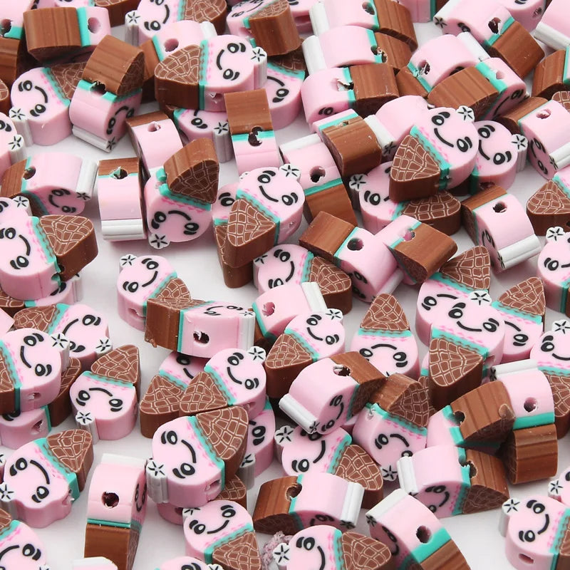 Polymer Clay Pig Ice-cream Beads for DIY Jewelry Making