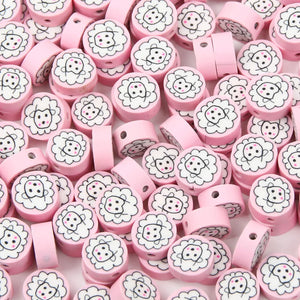 Pink Sheep Polymer Clay Beads Round Spacer DIY Jewelry Making Supplies