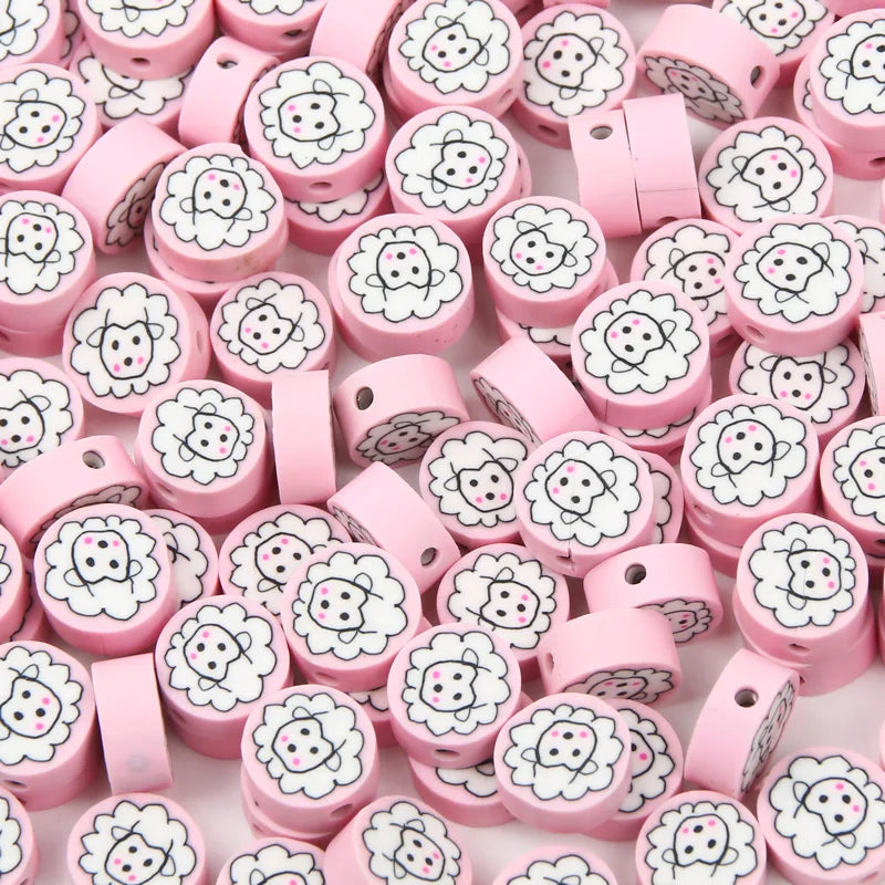 Pink Sheep Polymer Clay Beads Round Spacer DIY Jewelry Making Supplies