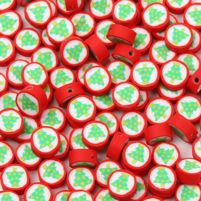 Red Christmas Tree Clay Spacer Beads for DIY Jewelry Making Xmas Decoration
