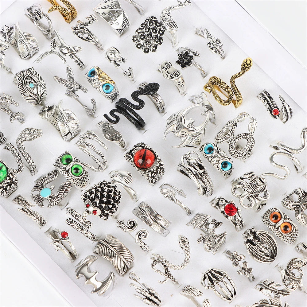 Vintage Punk Gothic Adjustable Antique Siver Rings Set For Women Men