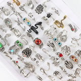 Vintage Punk Gothic Adjustable Antique Siver Rings Set For Women Men