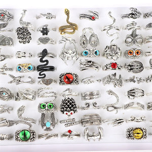 Vintage Punk Gothic Adjustable Antique Siver Rings Set For Women Men