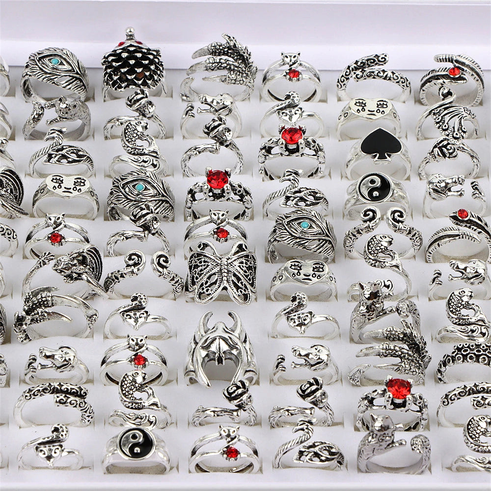 Vintage Punk Gothic Adjustable Antique Siver Rings Set For Women Men