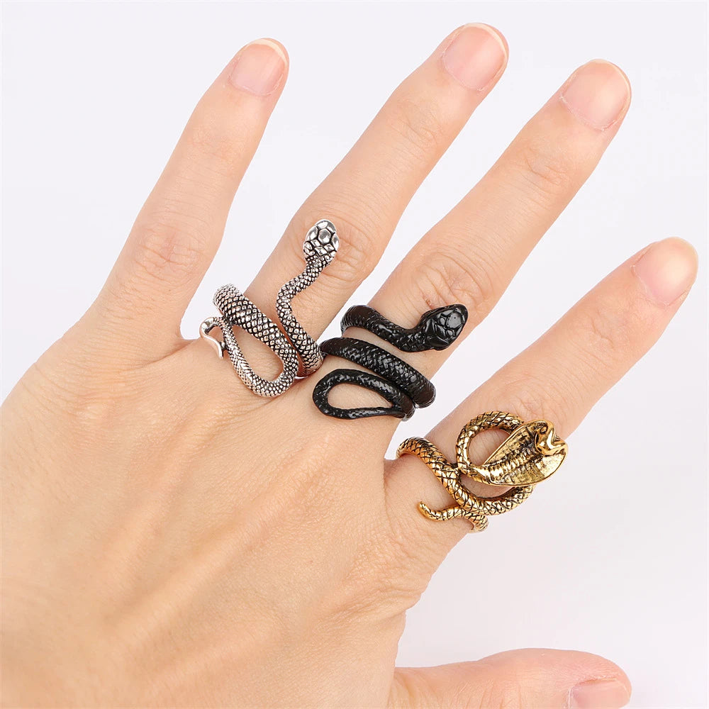 Vintage Punk Gothic Adjustable Antique Siver Rings Set For Women Men
