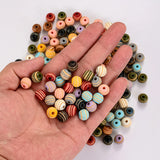 10mm Wood Beads Round Spacer Beads Dark Orange Stripe DIY Jewelry
