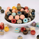 10mm Wood Beads Round Spacer Beads Dark Orange Stripe DIY Jewelry