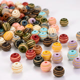 10mm Wood Beads Round Spacer Beads Dark Orange Stripe DIY Jewelry