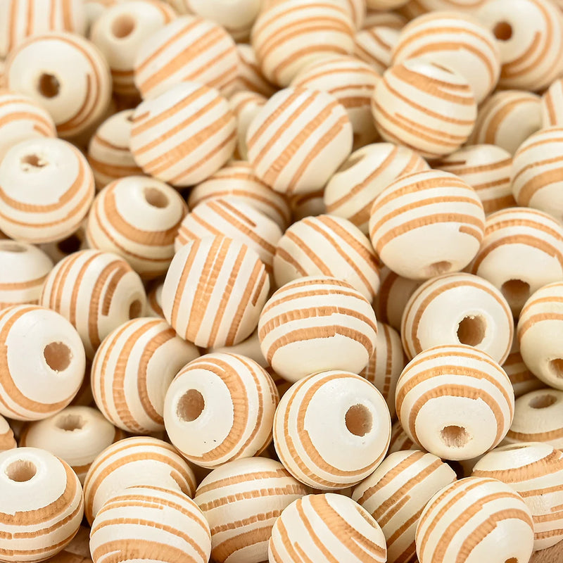 10mm Wood Beads Round Spacer Beads Dark Orange Stripe DIY Jewelry