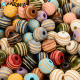 10mm Wood Beads Round Spacer Beads Dark Orange Stripe DIY Jewelry