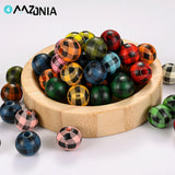 16mm Multicolor Grid Pattern Round Wood Beads Bulk Spacer Wooden Beads