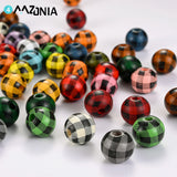 16mm Multicolor Grid Pattern Round Wood Beads Bulk Spacer Wooden Beads