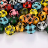 16mm Multicolor Grid Pattern Round Wood Beads Bulk Spacer Wooden Beads