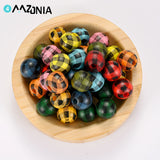 16mm Multicolor Grid Pattern Round Wood Beads Bulk Spacer Wooden Beads