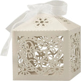 Beige Heart Laser Cut Wedding Candy with Ribbon