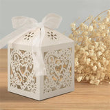 Beige Heart Laser Cut Wedding Candy with Ribbon