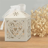 Beige Heart Laser Cut Wedding Candy with Ribbon