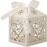 Beige Heart Laser Cut Wedding Candy with Ribbon