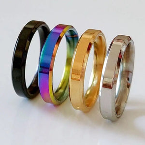 4mm Beveled Edge Stainless Steel Wedding Band Ring Men Women 4 Colors