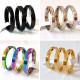 4mm Beveled Edge Stainless Steel Wedding Band Ring Men Women 4 Colors