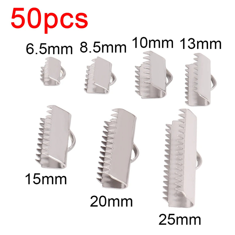 Stainless Steel Ribbon Crimp End Caps - 20-50pcs
