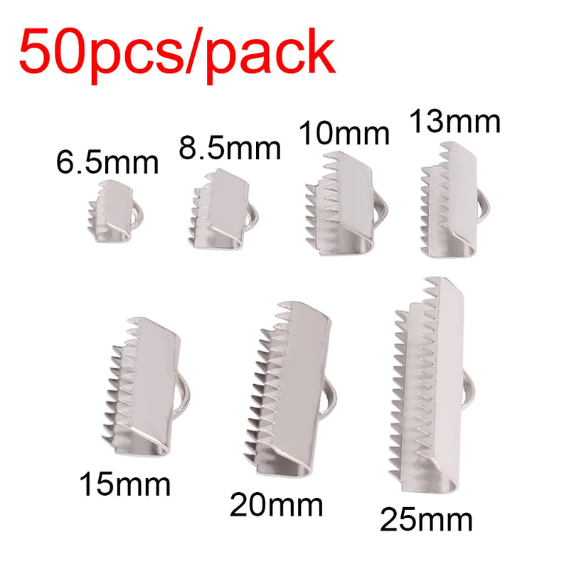 Stainless Steel Ribbon String Leather Clip Crimp Cover Clasp for Jewelry Making