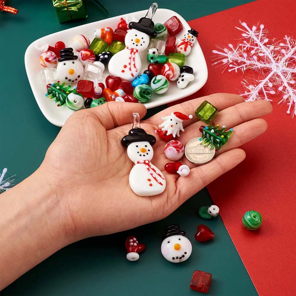 Christmas Theme Lampwork Beads Mix Shape for Jewelry Making DIY