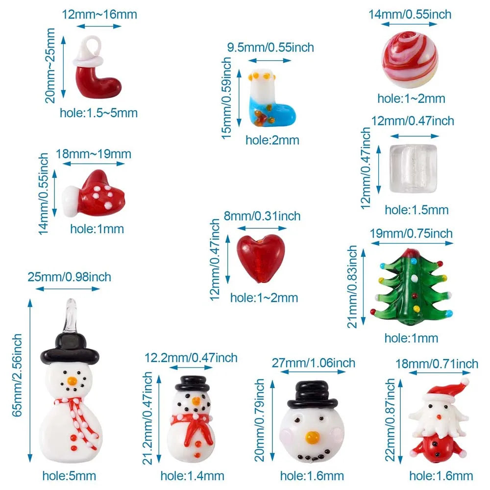 Christmas Theme Lampwork Beads Mix Shape for Jewelry Making DIY