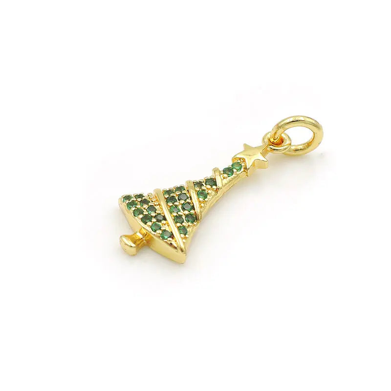 Micro Pave Green CZ Christmas Trees Charm for DIY Bracelets - 20x9x3mm