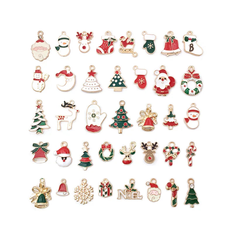Xmas Metal Enamel Charms for Bracelet Earrings DIY Jewelry Making Decor